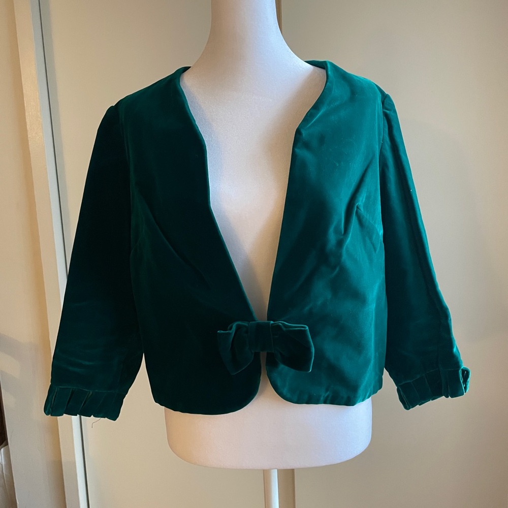 Vintage Velvet Elegant Teal Open-Front Jacket